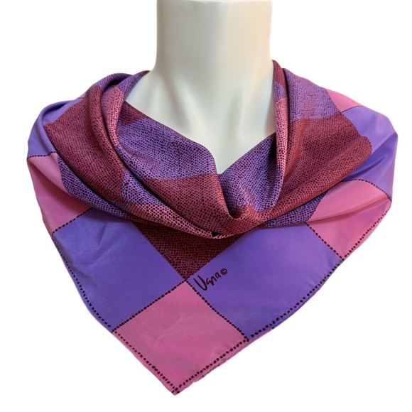 Vera Pink & Purple Checkerboard Scarf – 27” Square - Picture 1 of 7